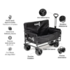 El Carro Kano Convertible en Sillón Sherpa Seat es un carro plegable negro versátil que cuenta con un asa telescópica, frenos delanteros, bloqueo lateral, ruedas todoterreno y tela desmontable. Fabricado con materiales duraderos de acero y Oxford, incluye prácticos bolsillos delanteros para un fácil acceso. Perfecto para cualquier aventura.