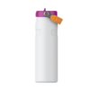 La Botella Stanley AeroLight Flip Straw 710ml cuenta con un diseño elegante y minimalista en color blanco con una tapa violeta y una tapa abatible naranja, lo que la hace ideal para disfrutar de bebidas mientras viaja y mantenerse fresco sin esfuerzo.