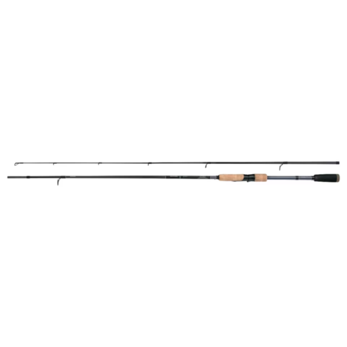 La Caña Shimano Catana FX Spinning 702ml es una elegante caña de dos piezas con acabado negro, que cuenta con un mango de corcho y múltiples guías de línea para su próxima aventura de pesca.
