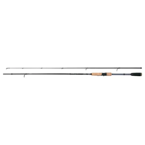 La Caña Shimano Catana FX Spinning 702ml es una elegante caña de dos piezas con acabado negro, que cuenta con un mango de corcho y múltiples guías de línea para su próxima aventura de pesca.