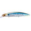 Presentamos el Shimano Hirame Minnow, un señuelo de pesca vibrante con un cuerpo azul y plateado adornado con un patrón holográfico brillante y pequeños puntos negros. Diseñado para imitar a los peces carnada, cuenta con un borde de plástico para sumergirse y detalles de ojos realistas, lo que lo hace irresistible para su captura.