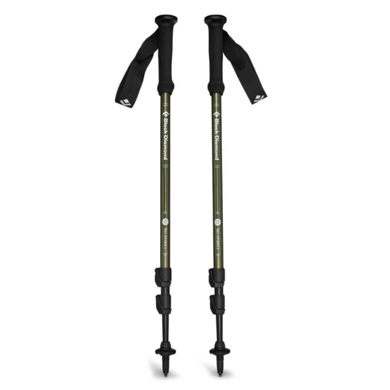 Los bastones de trekking ajustables Black Diamond Explorer vienen en negro y verde y cuentan con mangos ergonómicos con longitudes ajustables para una comodidad personalizada. Equipados con correas de sujeción para las muñecas, estos bastones brindan estabilidad en diversos terrenos, lo que los hace perfectos para cualquier aventura de senderismo al aire libre.