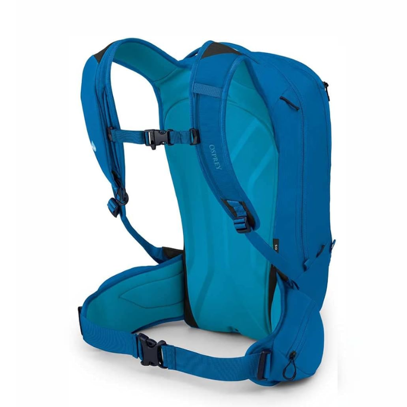 La mochila de senderismo azul, Mochila de Hidratación Osprey Raptor 10L (copia), incluye correas de hombro ergonómicas y un panel trasero acolchado. Con una correa para el pecho, un cinturón y varios compartimentos para almacenamiento, está diseñada para brindar transpirabilidad y comodidad, lo que la hace ideal para sus aventuras al aire libre.
