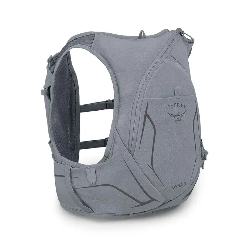 El chaleco de hidratación Osprey Dyna 15 w/Res Mujer (copia), también conocido como Gray Osprey Dyna 6, ofrece múltiples bolsillos y correas ajustables, lo que lo hace ideal para llevar lo esencial durante actividades al aire libre.