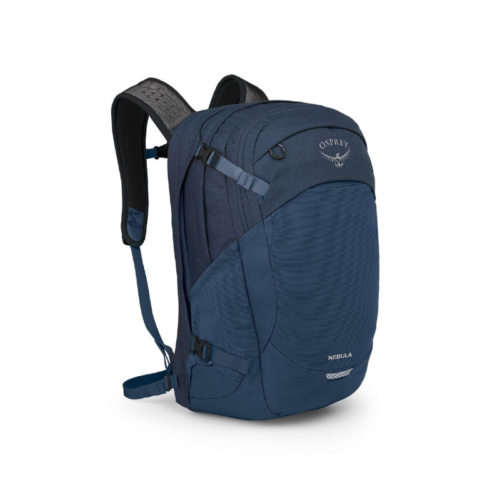 Mochila de montaña Osprey Mutant 38 (copia) de color azul oscuro con correas negras y un logotipo en la parte delantera. Incluye varios compartimentos, bolsillos laterales y un panel trasero acolchado para mayor comodidad. La palabra "Nebula" está escrita cerca de la parte inferior.