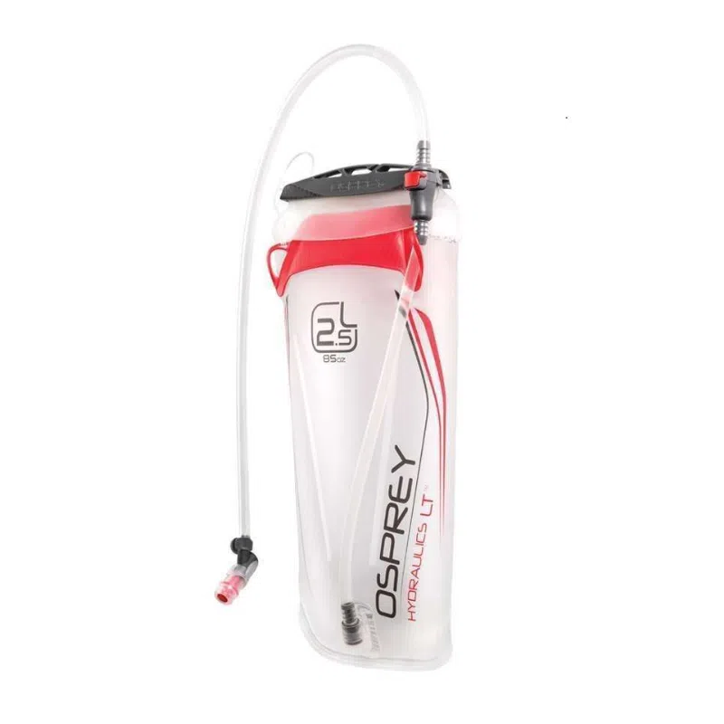 Descripción del producto: La Bolsa de Hidratación Osprey Hydraulics LT 2.5 Res es una bolsa de depósito de hidratación elegante y transparente equipada con un asa roja, válvula de mordida y tubo de bebida extendido, perfecta para sus necesidades de aventura.