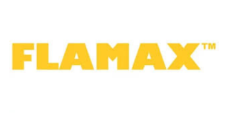 La imagen muestra la palabra "FLAMAX™" en letras mayúsculas, amarillas y negrita sobre un fondo blanco.