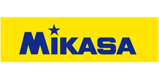 Logotipo rectangular amarillo con la palabra "MIKASA" en mayúsculas azules y negritas. Una pequeña estrella azul se encuentra sobre la "I".