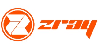 La imagen muestra el logotipo de "zray". El logotipo es principalmente de color naranja y presenta una "Z" estilizada dentro de un diseño circular a la izquierda, con la palabra "zray" escrita en letras minúsculas y en negrita a la derecha.