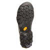 La suela negra de la zapatilla de aproximación La Sportiva TX4 presenta bandas texturizadas con patrones hexagonales para un mejor agarre, y se completa con un pequeño logotipo amarillo para mayor estilo.