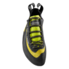 La zapatilla de escalada La Sportiva Miura es un calzado de escalada en color negro y amarillo neón con diseño de cordones, punta puntiaguda y suela gruesa de goma. Luce con orgullo el logotipo de la marca en la lengüeta y el lateral.