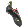 El pie de gato La Sportiva Kubo presenta un diseño rojo y negro con una forma hacia abajo para mayor precisión, una suela de goma para mayor agarre, logotipos en el costado, el talón, la parte inferior y una lengüeta verde para mayor comodidad.