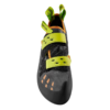 La zapatilla de escalada La Sportiva Tarantula es un calzado de escalada negro y verde para mujer, con correas de velcro y detalles en color naranja vibrante. Su diseño curvo mejora la precisión y el rendimiento en cada escalada.