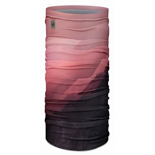 La Bandana Buff ThermoNet Shallyu Multi es una polaina multifuncional para el cuello con tonos rosa pálido y negro en un suave degradado. Su diseño elástico y sin costuras la hace ideal para diversas actividades al aire libre.