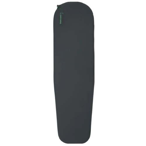 La colchoneta Therm-a-Rest Trail Scout de color gris oscuro complementa el saco de dormir Pluma Therm-a-Rest Parsec 0F/-18C. Su diseño cónico y sus extremos redondeados ofrecen una forma compacta y estilizada, perfecta para acampar al aire libre o para aventuras con mochila.