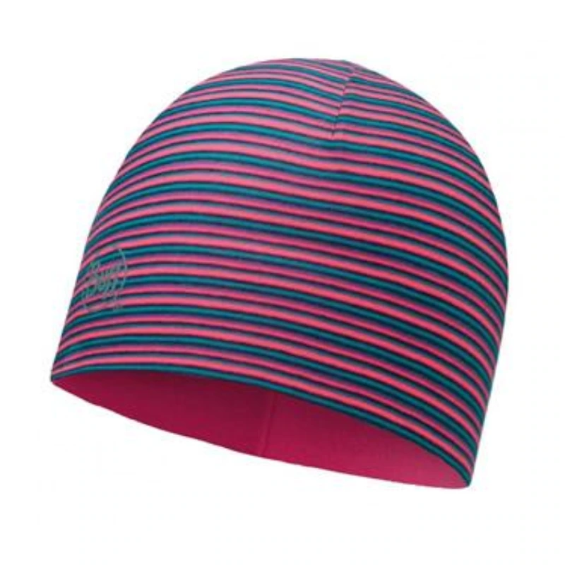 Gorro de rayas con rayas de color rosa fluorescente y detalles en gris oscuro. Este gorro, confeccionado en microfibra suave, ofrece una textura suave y un diseño de ajuste ceñido, lo que lo hace ideal para mantener el calor. Con un equilibrio perfecto entre estilo y comodidad, es un complemento acogedor para tus básicos de invierno.