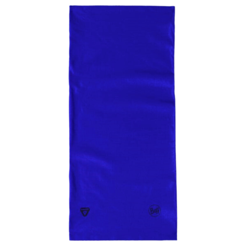 La Bandana Buff ThermoNet Shallyu Multi es una polaina de cuello rectangular de color azul con dos pequeños logotipos negros en la parte inferior, confeccionada con tejido ThermoNet para una calidez excepcional.