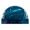 Gorra de ciclismo azul con estampados abstractos en blanco y rojo, con parte superior redondeada y parte trasera elástica para un ajuste perfecto. Presenta un diseño elegante similar a la colección Gorro Buff Niños Microfibra y Polar Terrifying Multi (copia), mejorado con elementos reflectantes que atrapan la luz.