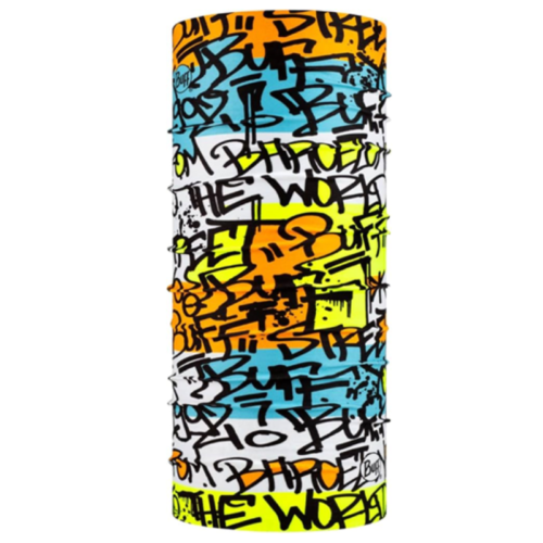 La polaina para el cuello Bandana Buff Original EcoStretch Burst Of Light (copia) presenta un diseño estilo grafiti audaz y enérgico con toques vibrantes de naranja, azul, amarillo y blanco sobre tela EcoStretch, capturando la esencia del arte callejero urbano.