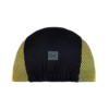 La gorra de ciclismo Jockey Buff Pack Cycle Lenir Night Blue es negra y amarilla con laterales de malla, una banda elástica en la parte posterior y un pequeño logotipo "Buff" en el centro, ideal para tu próxima aventura en Lenir.