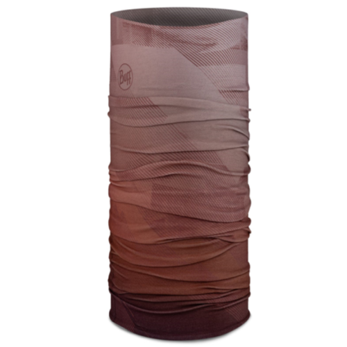 La bandana Buff Original EcoStretch Neshi Night Blue (copia) presenta un patrón degradado suave en rojo, rosa y marrón. Está hecha de tela con textura suave similar a la de una bandana Buff e incluye un pequeño logotipo de la marca en la parte superior para darle estilo.