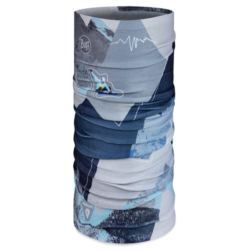 Bandana Buff ThermoNet Synth Blue es una polaina de cuello cilíndrica que presenta un diseño geométrico abstracto en tonos azul claro, azul marino y blanco con líneas en forma de ondas que le agregan sofisticación ultramarina.