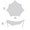 Diagrama que muestra las dimensiones de una carpa junto a una botella de combustible MSR. La vista superior es hexagonal, de 5,5 m (216 in) de ancho y 4,8 m (192 in) de alto; la vista lateral muestra una estructura curva con postes, que alcanzan los 2,28 m (90 in) de alto en los extremos. Producto: Botella de Combustible MSR Fuel Bottle (copia).