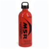 La botella de combustible roja MSR, etiquetada con capacidad de 590 ml (20 fl. oz.), tiene una tapa negra y advertencias de seguridad en varios idiomas. Con el logotipo de MSR en un lugar destacado, está perfectamente diseñada para almacenar combustible líquido combustible para alimentar su cocina MSR WhisperLite Universal con facilidad.