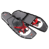 Las raquetas de nieve MSR Lightning Ascent 25 son raquetas de nieve negras y rojas con clavos metálicos y fijaciones ajustables, que proporcionan una tracción y estabilidad excepcionales en condiciones de nieve.