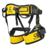 El arnés de escalada Arnés Grivel Easy en amarillo y negro ofrece correas ajustables para un ajuste personalizado, aumentando tu confianza en cualquier ascenso.