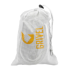 Bolsa de malla blanca con cordón y logotipo "GRIVEL" en amarillo en posición vertical. Ideal para tu Arnés Grivel Easy (copia), cuenta con un cordón de ajuste suelto para llevarla de forma fácil y elegante en cualquier aventura.