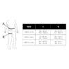 Diagrama que muestra el contorno de una persona con líneas que marcan dos puntos de medición: A en la cintura y B debajo de las caderas. Una tabla enumera los tamaños 1+ a 3+, mostrando las medidas A y B correspondientes en cm y pulgadas, lo que garantiza un ajuste fácil como el arnés Arnés Grivel Easy (copia).