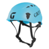 El casco La Sportiva Combo (copia) en azul tiene correas ajustables negras y la icónica marca "Grivel". Con sus orificios de ventilación y su diseño elegante, es ideal para aventuras de escalada o montañismo.