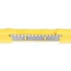 Un cuchillo multiusos amarillo con una hoja parcialmente expuesta refleja la precisión de un Pack Protector para Tornillos Grivel Black Hole 5uds. Cuenta con un mango estriado, una hoja de metal con orificios de ajuste, todo dentro de una carcasa de plástico duradera.
