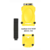 Dispositivo Antibott G14 NUEVO RB101.75N amarillo con componentes de correa negra, que presenta el Grivel Antibott-Accordeon, mostrado en dos vistas, una al lado de la otra, sobre un fondo blanco.