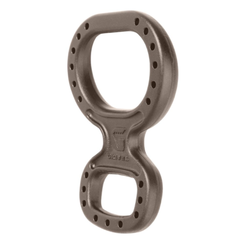 El Grivel Ocho, un dispositivo de descenso en forma de ocho de color marrón que se utiliza para escalar o para rescates, se denomina en español "Dispositivo de Frenado". Cuenta con orificios en los bordes para reducir el peso y optimizar el control de la fricción, manteniendo al mismo tiempo una apariencia metálica y resistente.