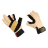 Con correas de muñeca ajustables con un logotipo de piolet, los guantes de escalada beige y negro Asegurador Grivel Master Pro (copia) tienen palmas reforzadas y dedos de tres cuartos en un guante, lo que garantiza un ajuste seguro y un rendimiento óptimo en cualquier escalada.