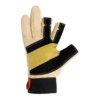 Un guante único en color beige y negro que presenta una franja amarilla única en la palma, puntas negras en los dedos pulgar, índice y medio, una lengüeta con detalles en rojo y puño negro. Combina perfectamente con el equipo Asegurador Grivel Master Pro (copia) para lograr un estilo elegante.