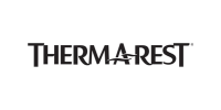 La imagen muestra el logotipo de Therm-a-Rest, con el nombre de la marca en letras negras estilizadas y en negrita sobre un fondo blanco.