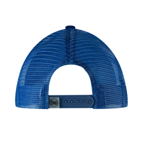 La Jockey Buff Trucker Reth (copia) es una gorra de béisbol de malla azul con un estilo Trucker perfecto, que se muestra desde atrás y cuenta con una correa ajustable a presión para adaptarse al tamaño.