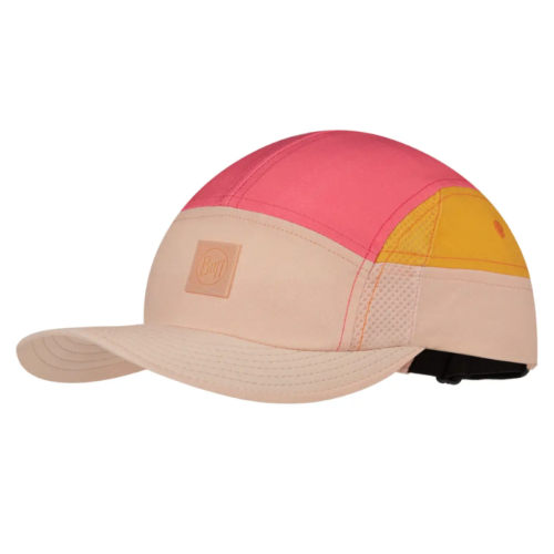 La gorra Jockey Buff Speed Pink Deri presenta un diseño de parches en rosa, amarillo y beige vibrantes con una visera curva. Con un parche de logotipo rectangular en el frente, está llena de velocidad y estilo e incluye una correa trasera ajustable para mayor comodidad.