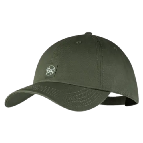 La gorra Jockey Buff Baseball Zire es una gorra deportiva de color verde oliva con visera curva y correa trasera ajustable. Tiene un pequeño parche con el logotipo "Buff" en la parte delantera, costuras ligeras en los paneles y los bordes de la visera, lo que ofrece comodidad y estilo para salidas informales o días activos.