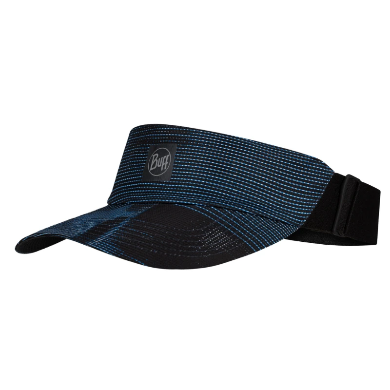 La visera deportiva Visera Buff Go Jaru Black (copia) presenta un diseño en azul y negro con un pequeño logotipo en la parte delantera. Tiene un patrón de líneas azules finas y una correa trasera ajustable para un ajuste óptimo, lo que la hace ideal para salidas informales y actividades deportivas.