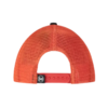 Vista posterior de la gorra Jockey Buff Niños Baseball Arrows Denim, que presenta un diseño de malla naranja con una correa ajustable y una pequeña etiqueta con el logotipo negro sobre el cierre a presión, ideal para los jóvenes fanáticos del béisbol.