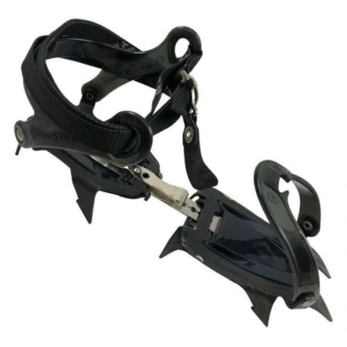 Los Crampones Black Diamond Contact Strap para nieve y hielo cuentan con puntas afiladas y correas ajustables, ideales para fijar a las botas y escalar hielo o caminar sobre nieve.