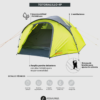 Presentamos la Carpa Atakama Outdoor Totoralillo 4 Personas, una tienda de campaña amarilla y gris para cuatro personas. Ideal para tu próxima aventura, cuenta con dos ventilaciones, protección contra la lluvia, porche delantero, sistema de cubierta de fácil instalación, mosquitera, bolsillos, colgador para linterna y ganchos para accesorios.