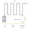 Diagrama de una tira de luz LED de silicona flexible de 200 cm, etiquetada como "ATAKAMA", ideal para exteriores. Se pliega de forma compacta y sus especificaciones incluyen peso (130 g), material de silicona, 300 lúmenes de brillo y batería. El nombre oficial del producto es Lámpara Led Line Atakama Outdoor Cruz del Sur 750 lm.