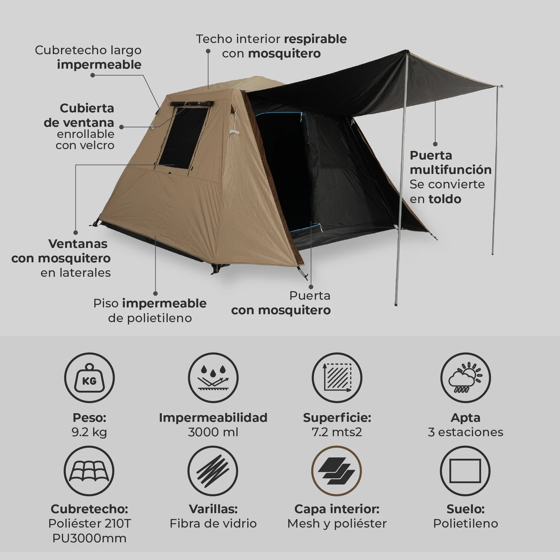 Carpa Automática Black Out Maullin 6 Personas - Imagen 3
