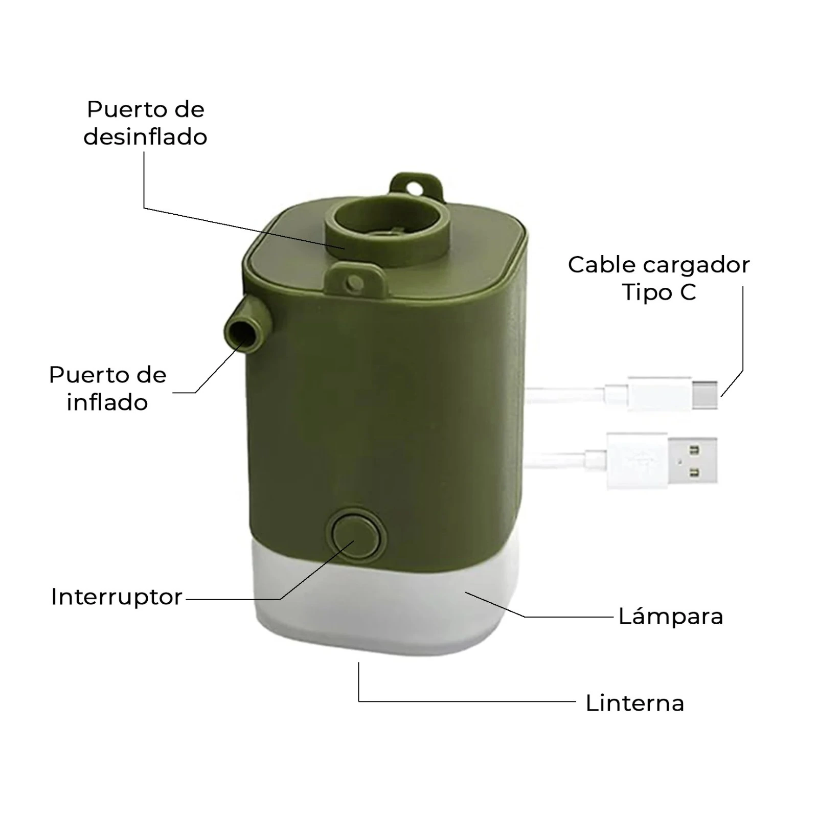 Bombín Multifuncional 4 en 1 con Linterna Kano - vista 3