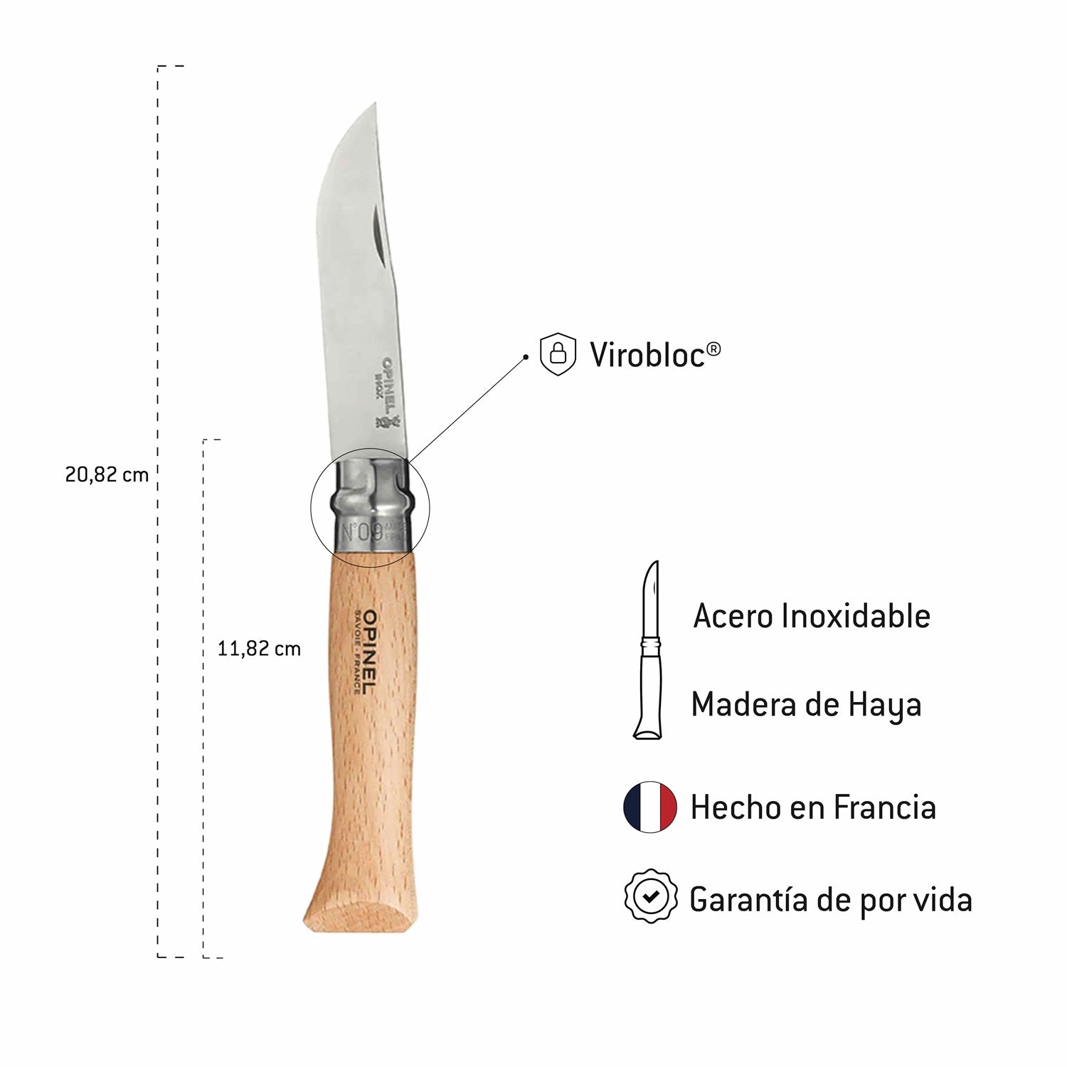 Cuchillo Opinel N°9 de Acero Inoxidable